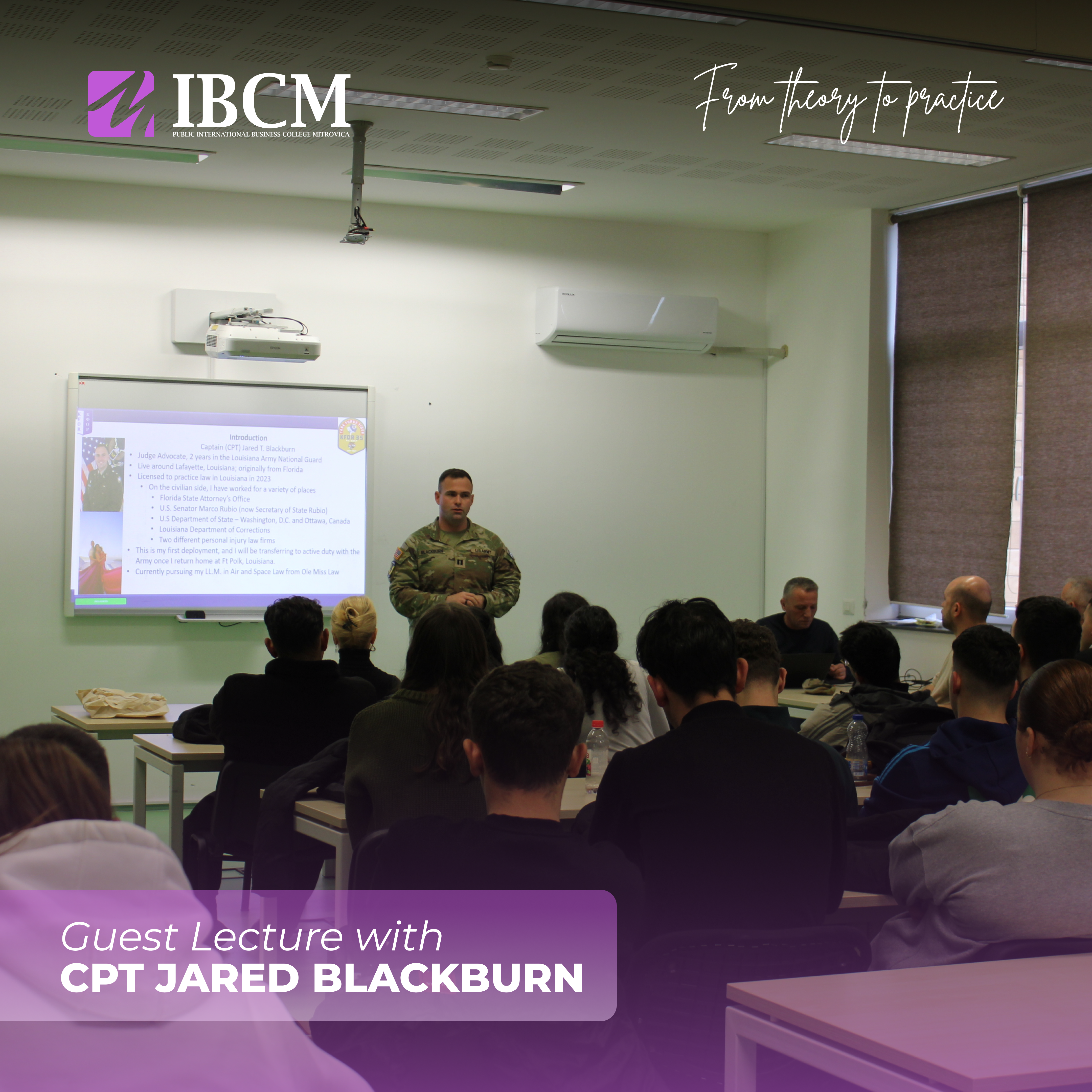 IBCM Hosts Guest Lecture by CPT Jared Blackburn